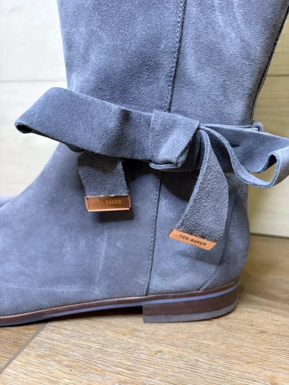 Ted Baker London ALRAMIB Gray Suede Knee Length Boots Size 7.5
